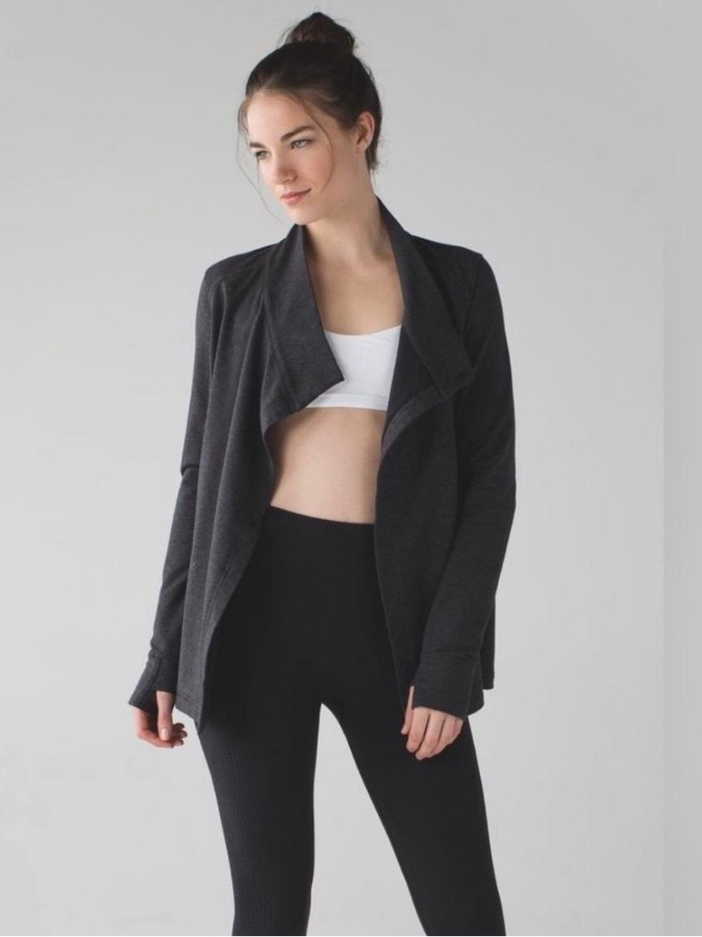 Lululemon Coast Long Sleeve Wrap Sweatshirt Heathered Black Size 8